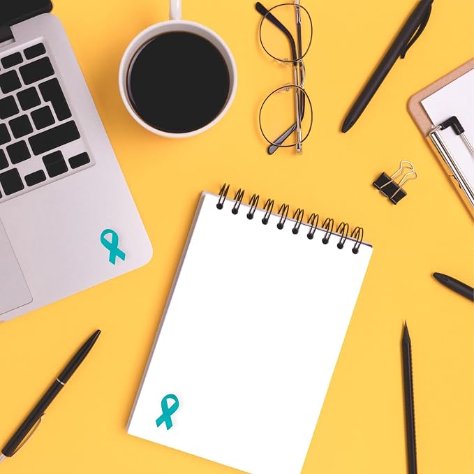 Small Teal Ribbon Shaped Awareness Stickers for Ovarian Cancer, Rape, Sexual Assault, Agoraphobia, Anxiety Disorder, Fragile X Awareness - 2 Rolls