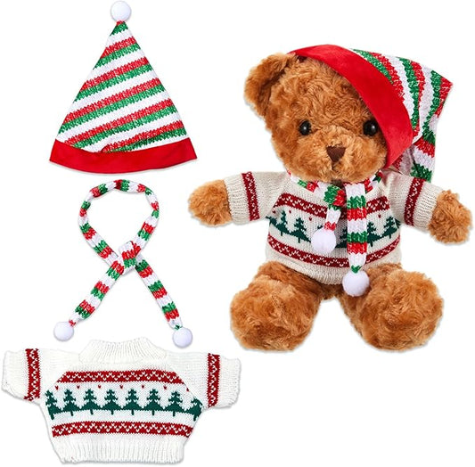 Set of 3 Christmas Bear Clothes Christmas Tree Sweater Hat Scarf Fits 12-16 Inch Bear Stuffed Animal, Stuffed Animal is Not Included(Cute Style)
