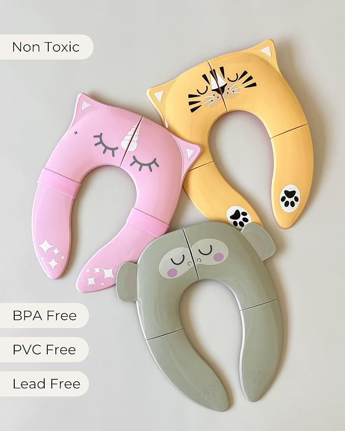 Hippypotamus Travel Potty Seat for Toddler - No-Pinch Folding Potty Training Seat - Non-Slip Silicone Grips - Includes Free Travel Bag (ORANGE Tiger)