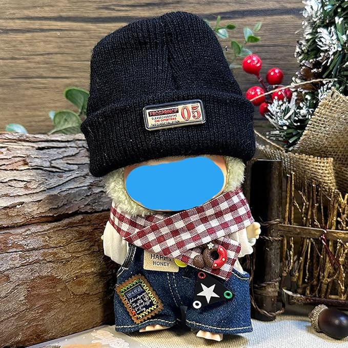 17cm Plush Doll Clothes Wardrobe Set - Clothes for Dolls Faux Fur Outfit Bundle (Hat+Top+Pants+Accessories) for Cute Collectible Figure Display (NO Doll) Included (Style-B, 17cm/7inch)