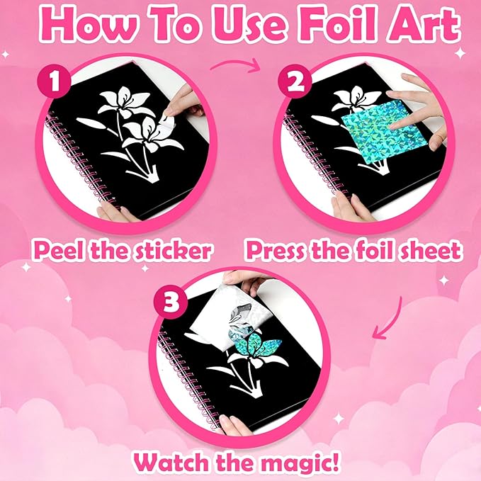 FUNNYB&G Foil Art Crafts for Kids Ages 4-8: Valentines Crafts for Kids 2026,Birthday Gift for Girls,Art and Crafts Supplies,Party Favors,Creative Toys for Girls Boys 4 5 6 7 8 9 Years Old (Flower)