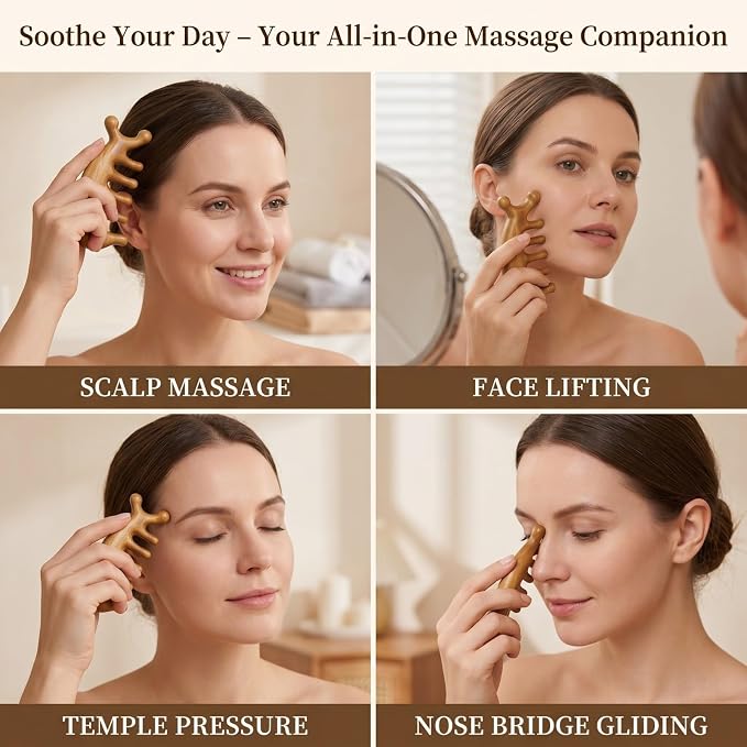 Melune Green Sandalwood Scalp Massager, Dolphin-Shaped Manual Head Massager with Rounded Wooden Teeth, Handheld Massage Tool for Scalp, Neck, Face and Daily Relaxation, Portable Self Care Gift
