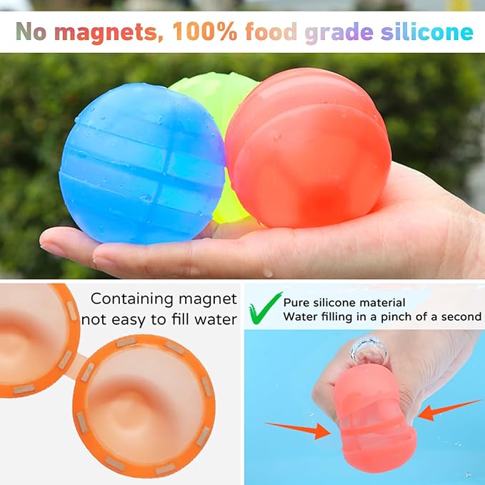 Reusable Water Balloons for Kids, 12PCS Refillable Latex-Free Silicone Water Bomb with Mesh Bag, Summer Toys Beach toys Swimming Pool Party Supplies Bath Toy Outdoor Idea Gift for Kids
