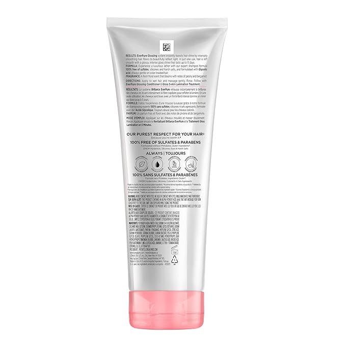 L'Oreal Paris Glossing Sulfate Free Shampoo with Glycolic Acid, Hair Care for Lasting Shine and Smoothness for Dull, Dry Hair, EverPure, 6.8 Fl Oz, (Pack of 2)