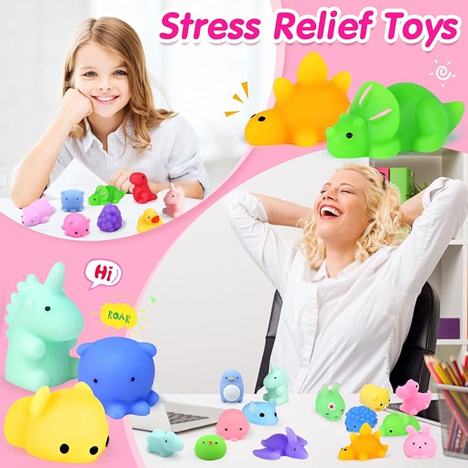 Squishies 40pcs Mochi Squishy Toys Party Favors for Kids Stocking Stuffers Mini Kawaii Squishy Treasure Box Toys for Classroom Prizes Fidget Toys Goodie Bag Christmas Easter Egg Fillers Gift for Kids