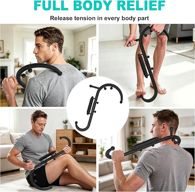 Trigger Point Massage Tool, Manual Back & Neck Massager Stick | Manual back massagers for neck & shoulder massage. Precision s-hook release tool provides deep tissue muscle knot pain relief
