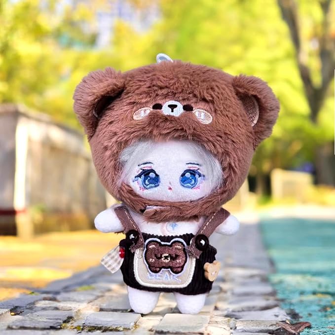 CALEMBOU Plush Doll Clothes, 4 Inches Cute Animal Series Plush Doll Clothes for 10cm Kimmon Mimon, Kawaii Doll Clothes Accessories Set for Birthday Gifts (Brown Bear Set)