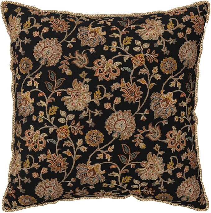 Vintage Tapestry Velvet Pillow Covers 16x16 In Black Brown Bohemian Boho Carpet Throw Pillows for Couch Soft Cushion Covers Pillowcase Rustic Retro Rug Pillow Cases for Sofa Bed Living Room Outdoor