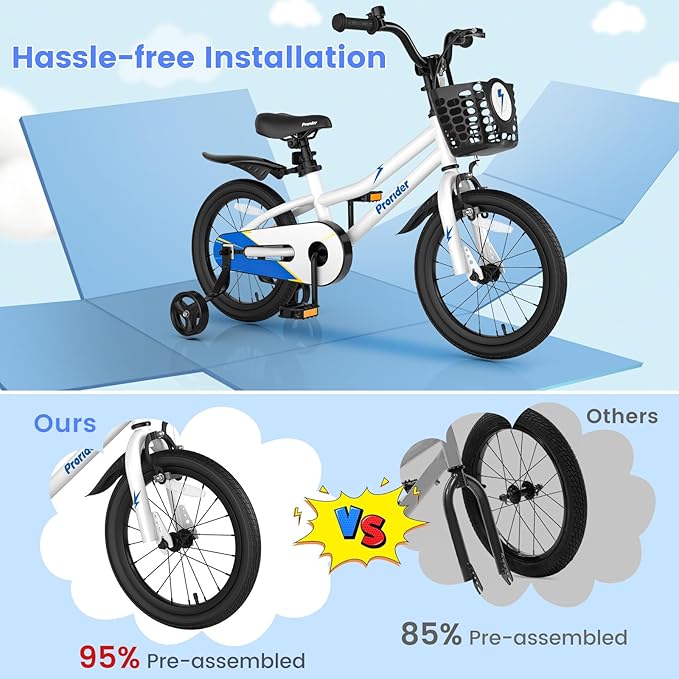 BABY JOY Kids Bike, 12 14 16 18 20 Inch Children Bikes for Boys Girls Teens 3-8 8+ Years w/Training Wheels or Kickstand, Handbrake, Coaster Brake & Removable Basket, Kids Bicycle of Multiple Colors