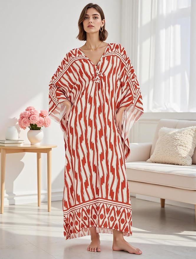 Mumu Dresses for Women Plus Size, Bohemian Kaftan Beach Cover Up Long Maxi Nightgown Soft Loungewear