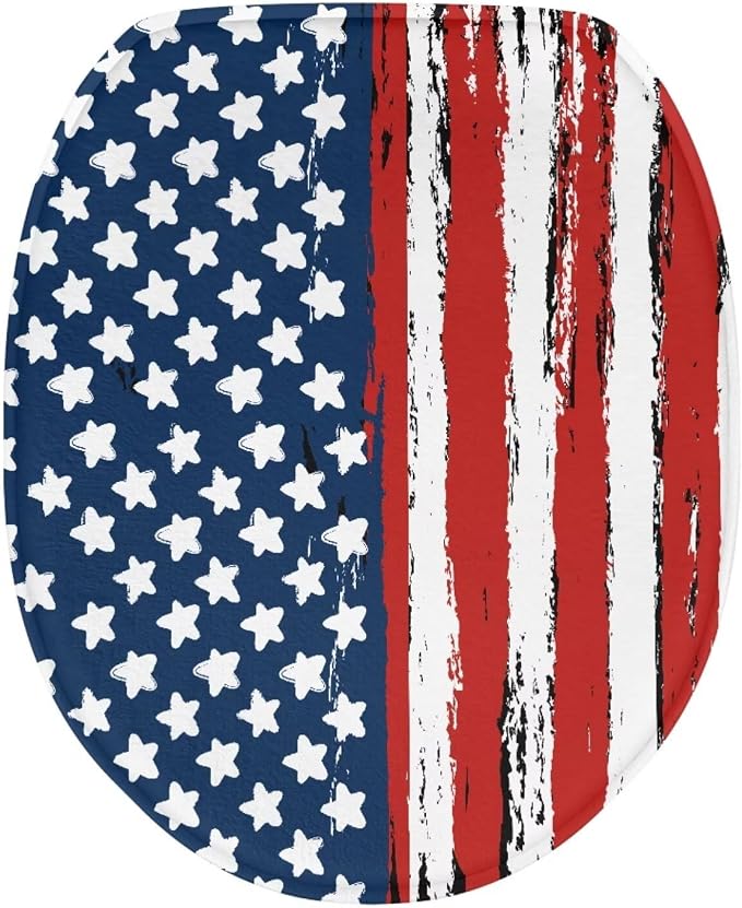 American Flag Toilet Seat Covers for Bathroom Patriotic Decorations Bathroom Dust Cover Replacement 4th of July Toilet Seat Cushion Cover with Elastic Bottom