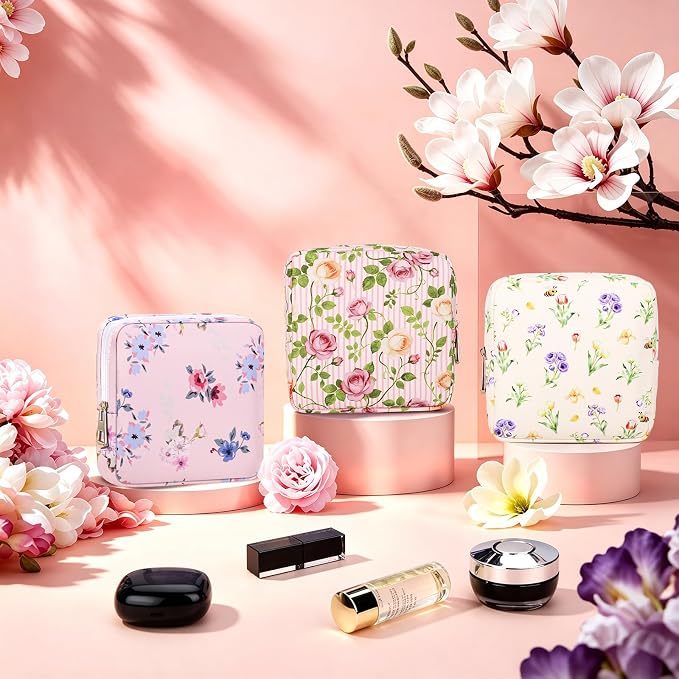 Period Bag Discreet Sanitary Napkin Storage Bags Pad Pouch | Flower Print Deisgn, Portable, Menstrual Cup & Pad Holder, First Period Kit Storage, Feminine Bag for Women