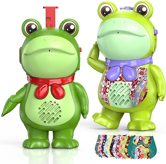 Toddler Walkie Talkies for Kids Rechargable, DIY Dress-Up Saluting Frog Toys, 2 Pack Cute Indoor Outdoor Playset with Stickers, Birthday for 3 4 5 6 7 8 Year Old Girls Boys