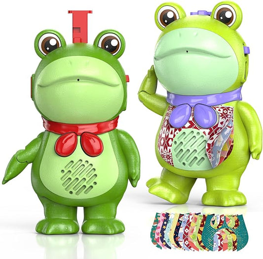 Toddler Walkie Talkies for Kids Rechargable, DIY Dress-Up Saluting Frog Toys, 2 Pack Cute Indoor Outdoor Playset with Stickers, Birthday for 3 4 5 6 7 8 Year Old Girls Boys
