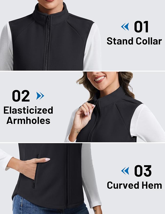 TACVASEN Women Polar Fleece Zip Up Vest with Pockets Lightweight Outerwear | Warm Thermal Sleeveless Jacket Suitable for Hiking Camping Travelling in Cool Autumn and Winter Weather