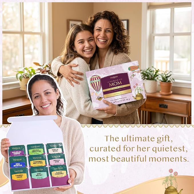 Limited Edition - Mothers Day Gifts for Mom from Son, Daughter | Assorted Tea Gift Set - 9 Tea Variety Pack | Long Leaf Pyramid Tea Bags | Mothers Day Gifts for Mom/Grandmother | VAHDAM
