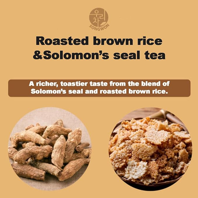 SONGWON Premium Nurungji Solomon’s Seal Tea – 100% Korean Toasted Rice & Solomon’s Seal, Nutty & Savory Flavor_100 Tea Bags (1.5g Each)