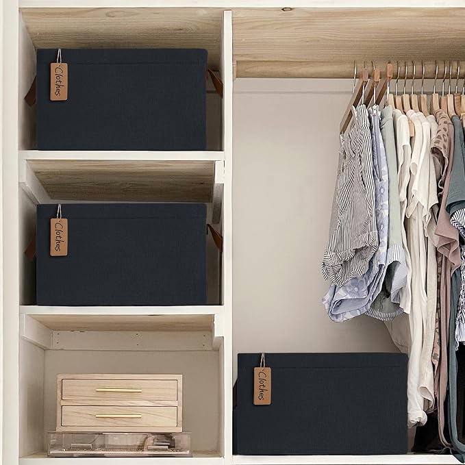 CHICVITA 20L Fabric Storage Bins with Handles, Metal Frame, 2-Pack, Black | 14 ¾" L x 10 ¼" W x 8 ¼" H, Clothes, Towels, Toys & Books Storage, Living Room, Bedroom & Entryway Organization
