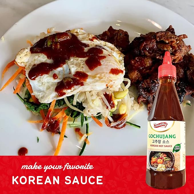 Shirakiku Gochujang Hot Sauce | Korean Non-GMO With Soybean, Tapioca Syrup Base and Salt | Perfect for Authentic Asian Cuisine | Convenient Squeezable Bottle with Twist Cap 18 oz