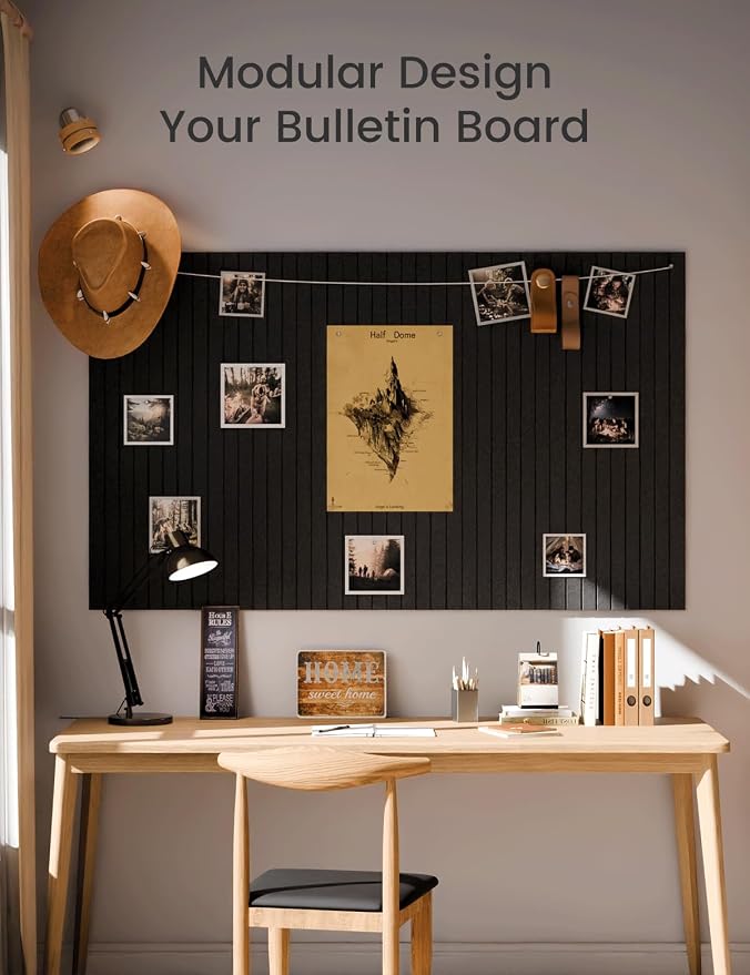 Fluxynara 48" x 36" Large Felt Bulletin Board, Black | 12 Pack Cork Board Alternative with 60 Safe Adhesive Tabs, Pin Boards for Wall Decor, Home, Office, Classroom,Dorm