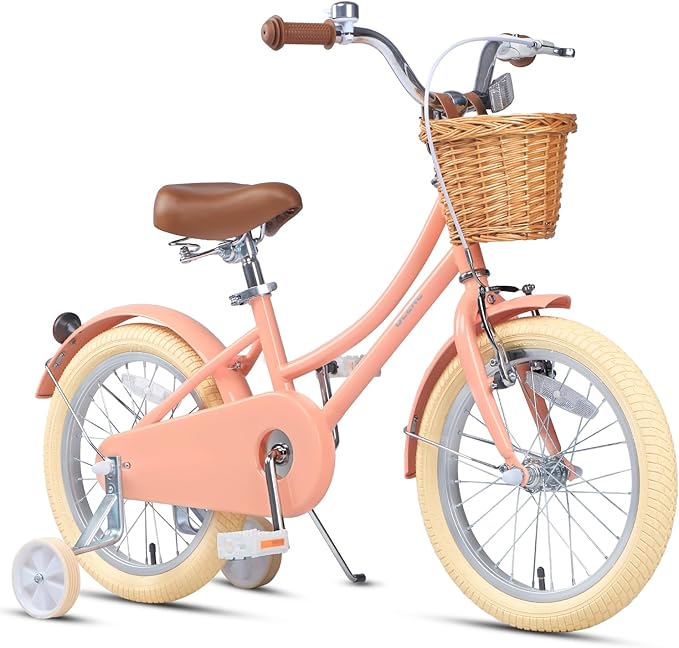 Glerc Little Molly 12-20 Inch Kids Retro Cruiser Bike for 2-13 Year Old with Wicker Basket & Training Wheels/Kickstand, Multiple Colors
