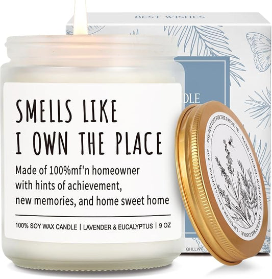 Smells Like I Own The Place Candle Gifts for New Homeowner, Funny House Warming Gift for New Home Women Men Couple, House Warming Candle for New Home, First Apartment Essentials candles-72