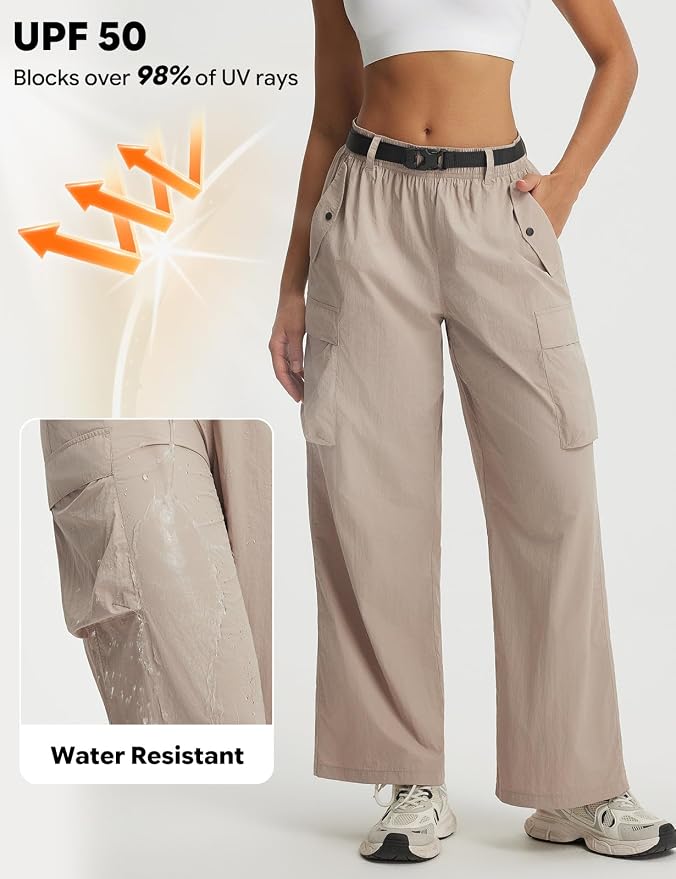 baleaf Women's Lightweight Hiking Pants Quick Dry Wide Leg Outdoor Pants for Women Travel Cargo Pants with Pockets