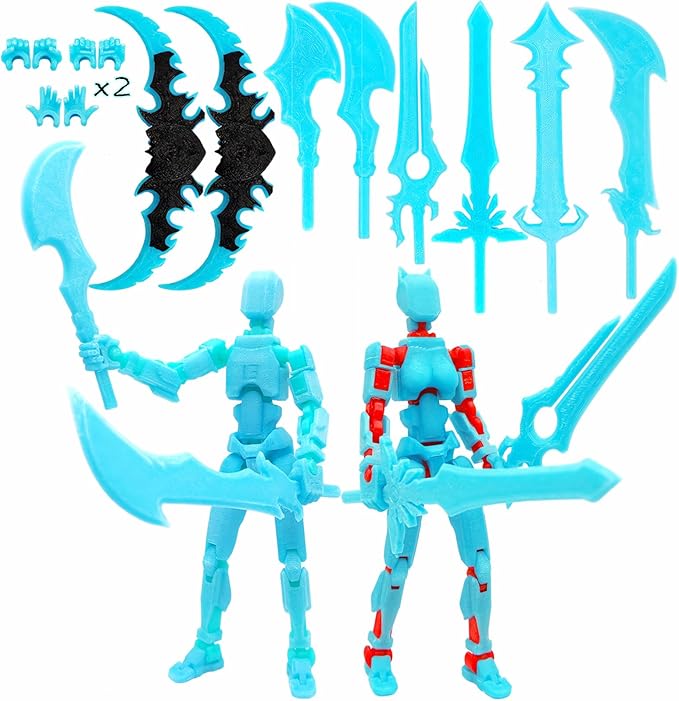 T13 Action Figures (Grow in The Dark Blue) Titan 13 Action Figures 3D Action Figure Set Already Assembled Dummy 13 Nova T-13 Robot 3D Printed Multi-Jointed Movable Toy (Blue Blue + Blue Red)