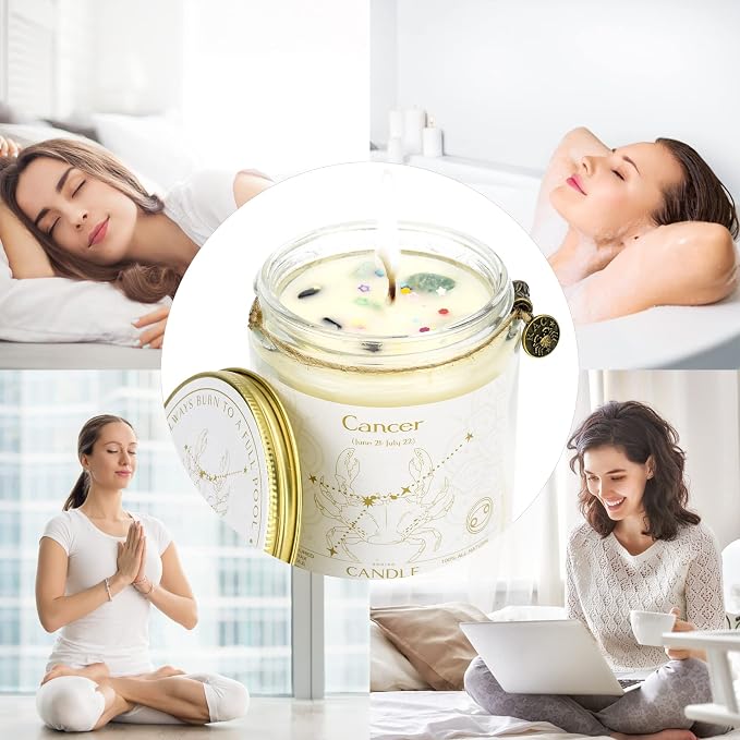 Cancer Candles - Zodiac Sign June-July Birthday Gifts - Scented Crystal Candles