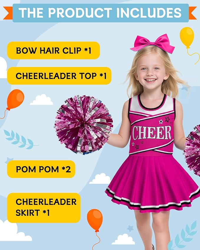 JenPen Cheerleader Costume Set Cheerleading Outfit Cheer Uniform Dress Cosplay for Halloween Party Gifts 3-9 Years