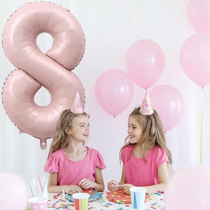 Foil 8 Balloon, Dusty Light Pink Big Number 8 Balloons for Girls Birthday Party Decor, 40'' Mylar Self Inflating Number 8 Pastel Blush Baby Pink Balloon for 8th Birthday Party Anniversary Decorations