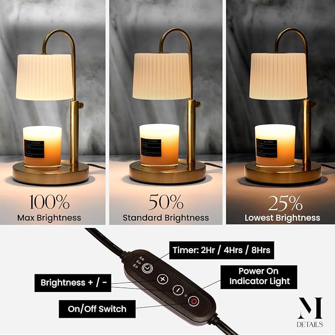 Candle & Warmer Set – 8.5 oz Coconut Blend Luxury Candle + Hand Blown Glass Lamp Warmer | Modern Self-Care Gift Set | Flameless Aromatherapy (Gold, Sage Noir)