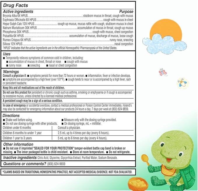 Hyland's Naturals Baby Mucus and Cold Relief, Daytime Baby Cold Medicine, Infant Cold and Cough Remedy, Decongestant, 4 Fluid Ounce (Pack of 2)