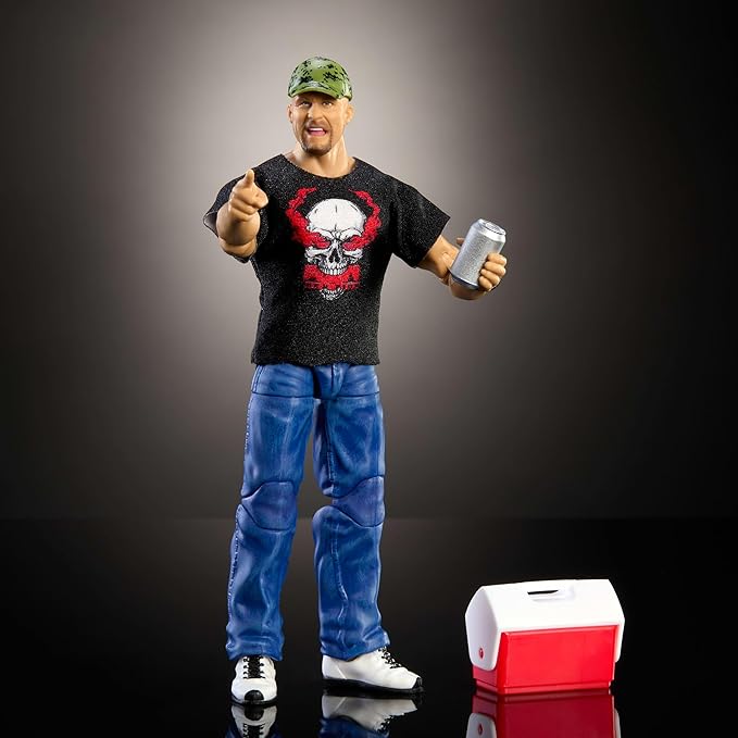 Mattel WWE Top Picks Elite Action Figure & Accessories Set, “Stone Cold” Steve Austin 6-inch Collectible with Swappable Hands, Ring Gear & 25 Articulation Points
