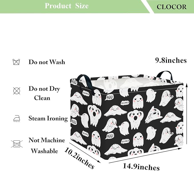 CLOCOR Rectangular Storage Basket Empty,Gift Basket,Waterproof Storage Bin with Handles,Room Decor(Black Ghost Halloween)