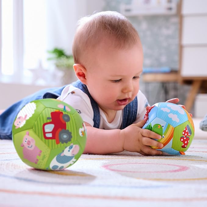 HABA Soft Baby Ball Tummy Time & Sensory Play - 4.5" Infant Play Ball Ideal for Crawling, for Babies 6 Months & Up
