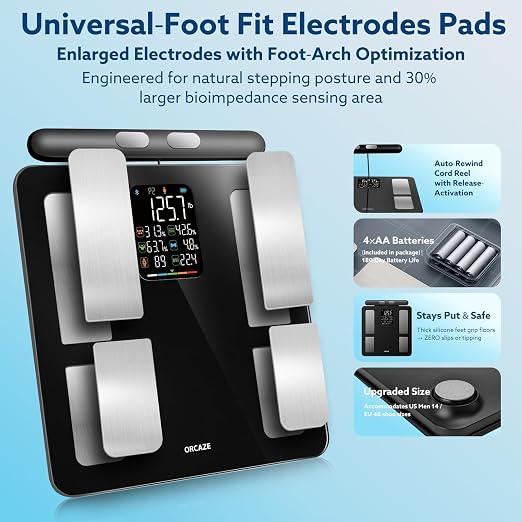 Smart Body Composition Scale for Body Weight, 8 Electrodes Digital Scale with BMI, Body Fat, Muscle Mass, 27 Body Composition Measurements, LCD Screen, Large Platform (400lbs Black)