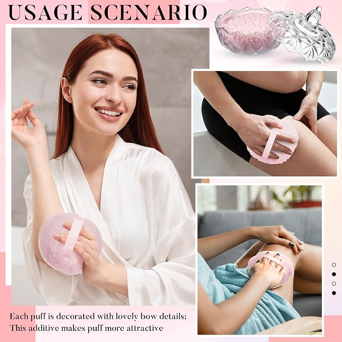 Tioncy 2 Pcs Extra Large Dusting Powder Puff and Container for Women-6'' Glass Crystal Dusting Powder Container with Body Soft Washable Reusable Velour Face(Clear,Pumpkin)