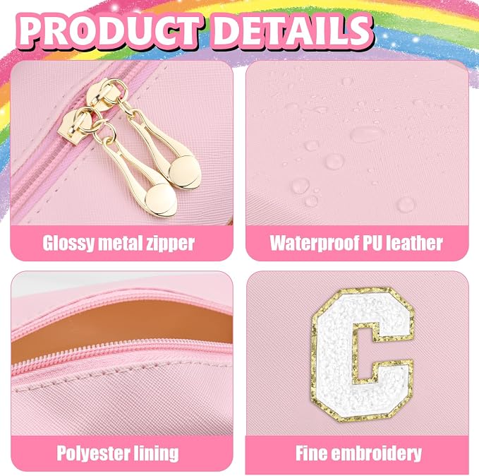 Initial Makeup Bag, Personalized Preppy Letter Monogram Cosmetic Bag | Waterproof PU Material, Compact Size, Large Capacity 7.09 x 2.95 x 3.94 in, Surprise Gift for Daughters and Teens