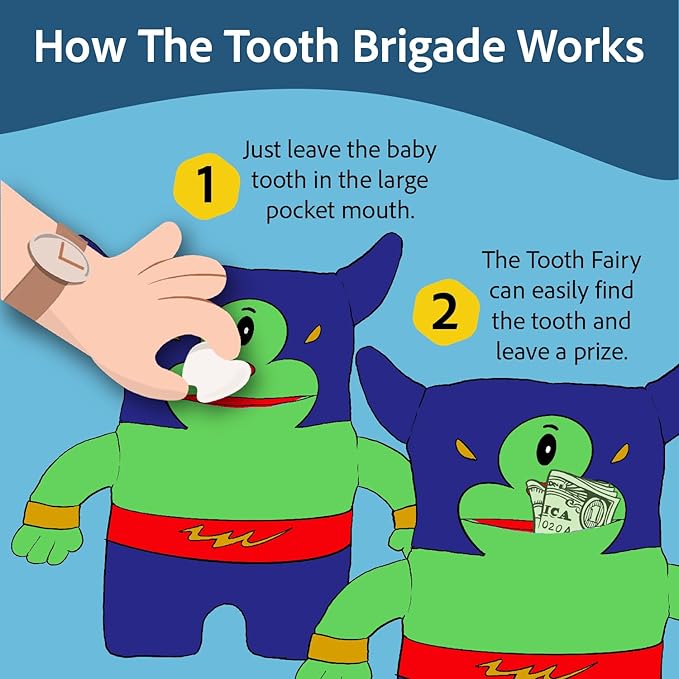 The Tooth Brigade Tooth Fairy Pillow | Stuffed Plush with Large Pocket Mouth for Lost Teeth, Treasures, Prizes - Fun and Interactive Plush, Perfect Kids, Boys, & Girls Gift (Potato Monster)