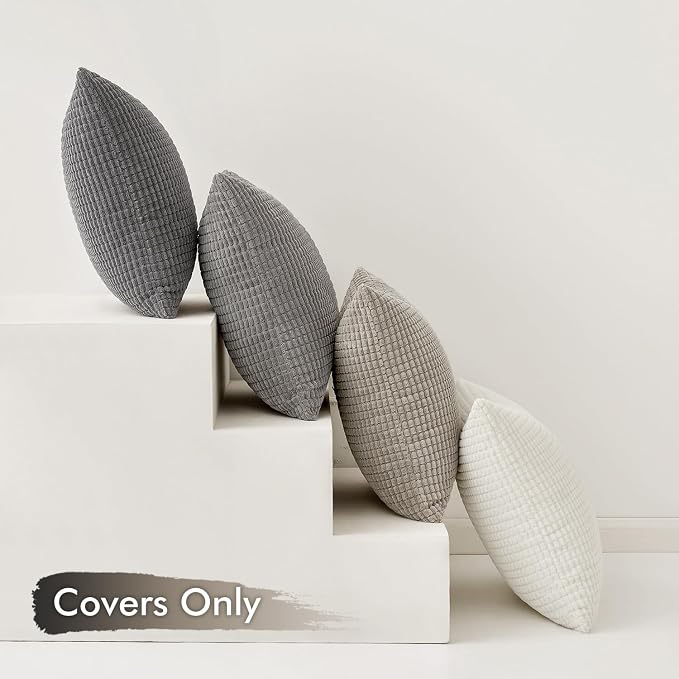 MIULEE Neutral Decorative Pillow Covers 20x20 Inch Set of 4 Modern Grey | Timeless Mid Century Throw Pillows, Rustic Corduroy Couch Pillowcases, Nordic Home Decor for Sofa Living Room Bed