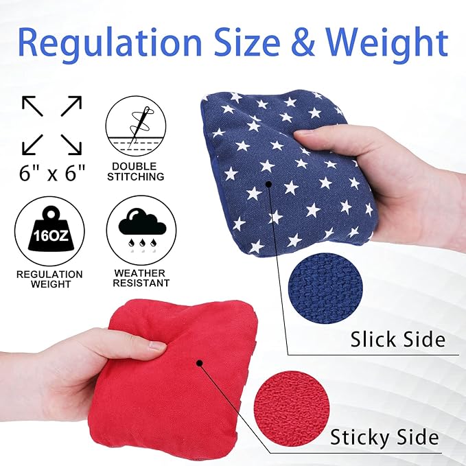 EunHo Regulation Cornhole Bags Set of 8 - Dual Sided Slick and Stick Cornhole Bean Bags for Tossing Game Professional All Weather Pro Corn Hole Bags with Tote Bag