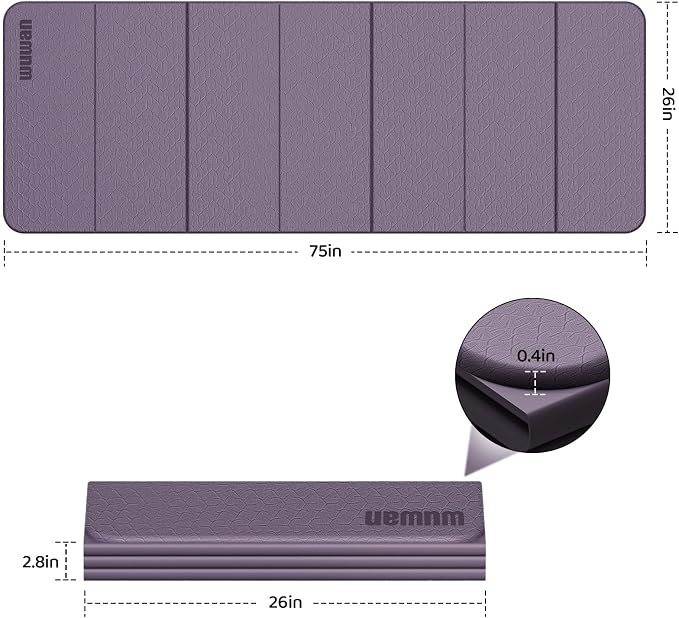 Folding Yoga Mat Extra Thick 0.4 Inch, Foldable Yoga Mat 75 x 26 Inches, TPE Exercise Mat, 7-Panel Non Slip Cushioned Fitness Mat for Yoga, Pilates, Stretching, Home Workout
