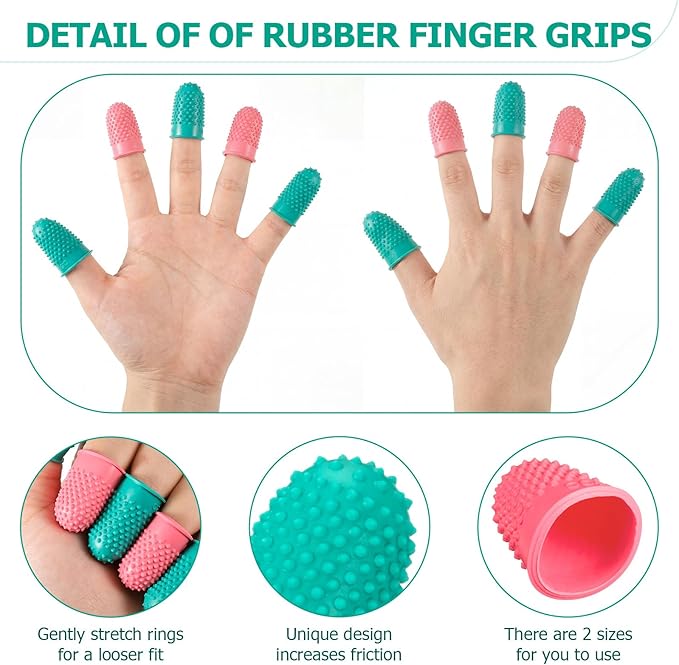 SATINIOR 20 Pcs Rubber Fingers Tip Finger Protectors Covers for Hand Sewing Reusable Grips Rubber Thimbles for Money Counting Collating Knitting Paperwork Hot Glue Sorting(Xs S,Pink Green)