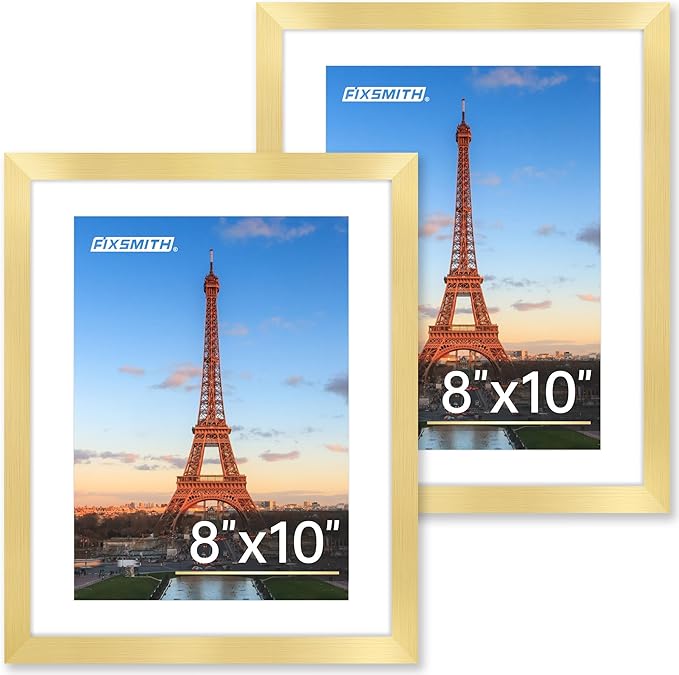 8x10 Picture Frame Set of 2, Gold Picture Frames Collage for Tabletop or Wall Display, Photo Frame with HD Plexiglass, Display Pictures 5x7 with Mat or 8x10 Without Mat