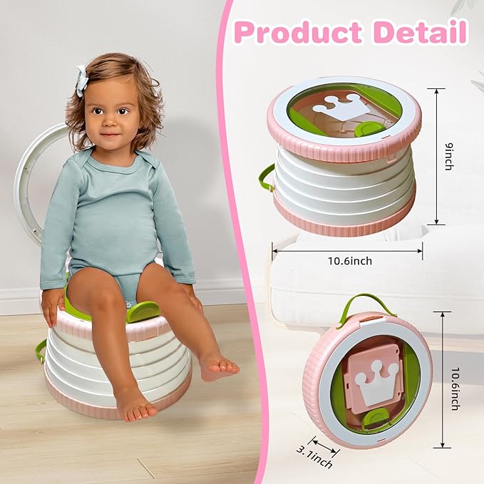2025 Upgraded Portable Potty Training, Foldable Toilet,Travel Potty for Toddler, Apply to Seat Emergency Toilet for Camping, Outdoor, Car, Indoor, Including 3 rolls of garbage bags (White-Pink)