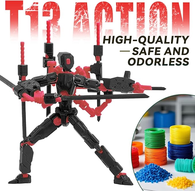 (Assembly Completed) 8 inch T13 Action Figure Set,T 13 Action Figure Multi-Articular Mobile Robot Nova T-13,Desktop Decorations for Game Lovers Toys (Black Red)