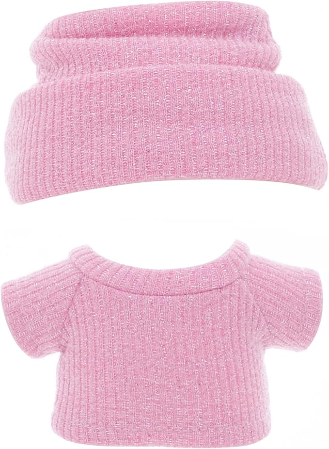 Etistta 17cm Doll Clothes with Hat, Glitter Knit Cap Top Doll Clothes for 17cm Doll Accessories Outfits (Pink)