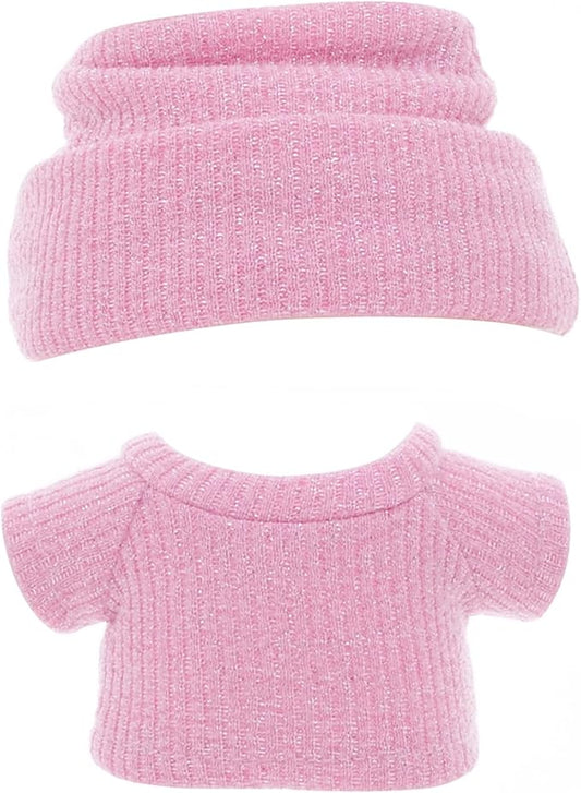 Etistta 17cm Doll Clothes with Hat, Glitter Knit Cap Top Doll Clothes for 17cm Doll Accessories Outfits (Pink)
