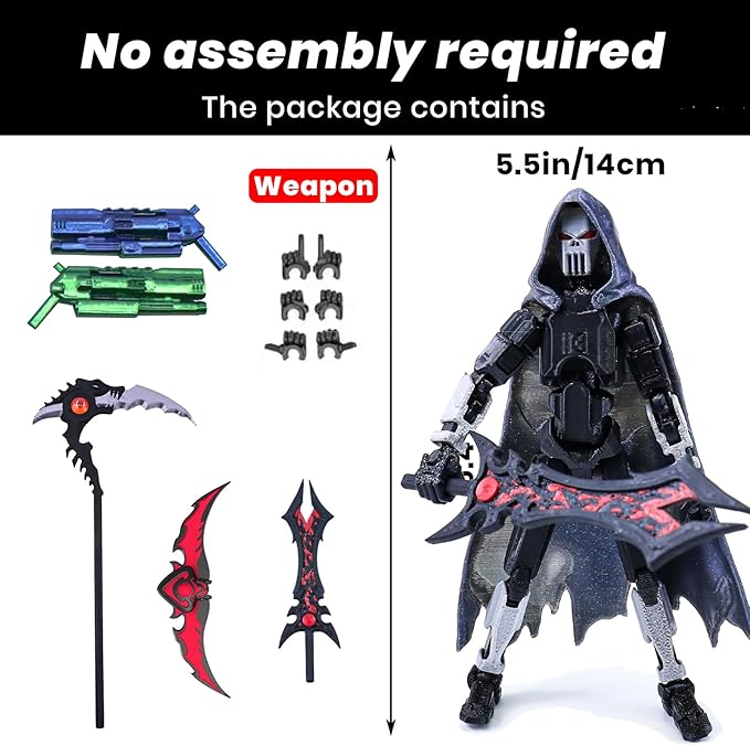 T13 Action Figure Set, 3D Printed Toy T13, Dummy 13 Titan 13,t13 Action Figure Accessories，Death Cape, Skeleton Robot, Cool Robot Stop Motion Animation Figure (Gray-Black)